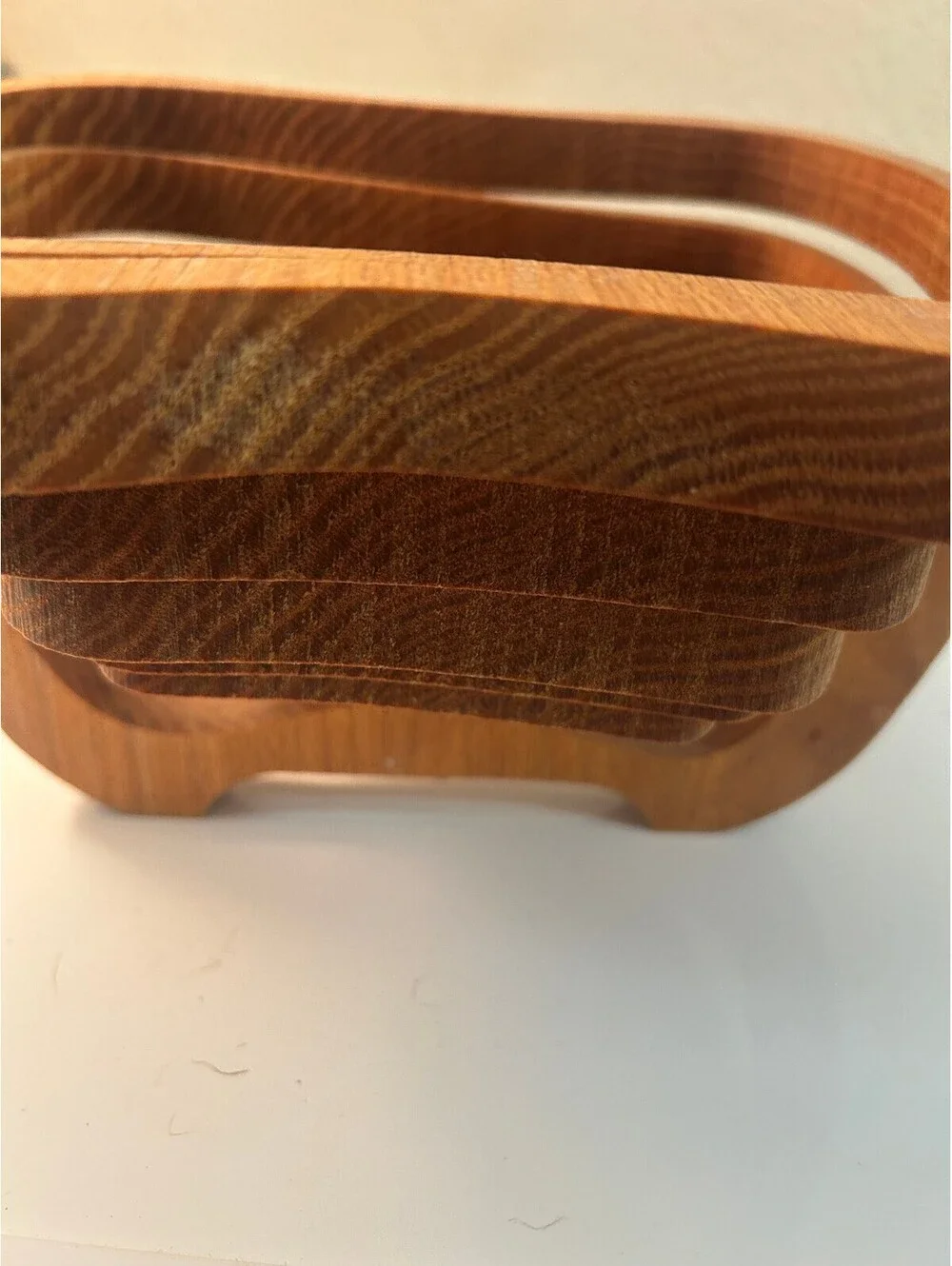 Vintage Collapsible Wood Apple Basket Folding Fruit Bowl Signed Ed Perrier